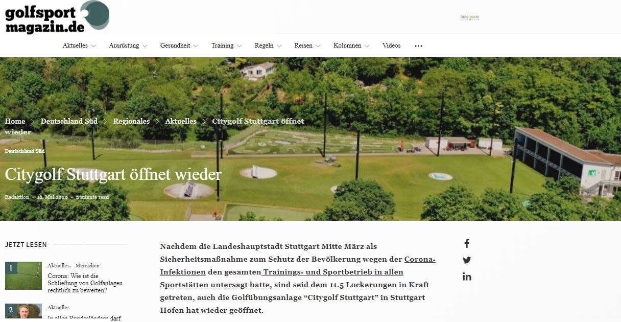 Golfsport Magazin_Pressemitteilung_Citygolf Stuttgart_Golfen wieder möglich nach Corona